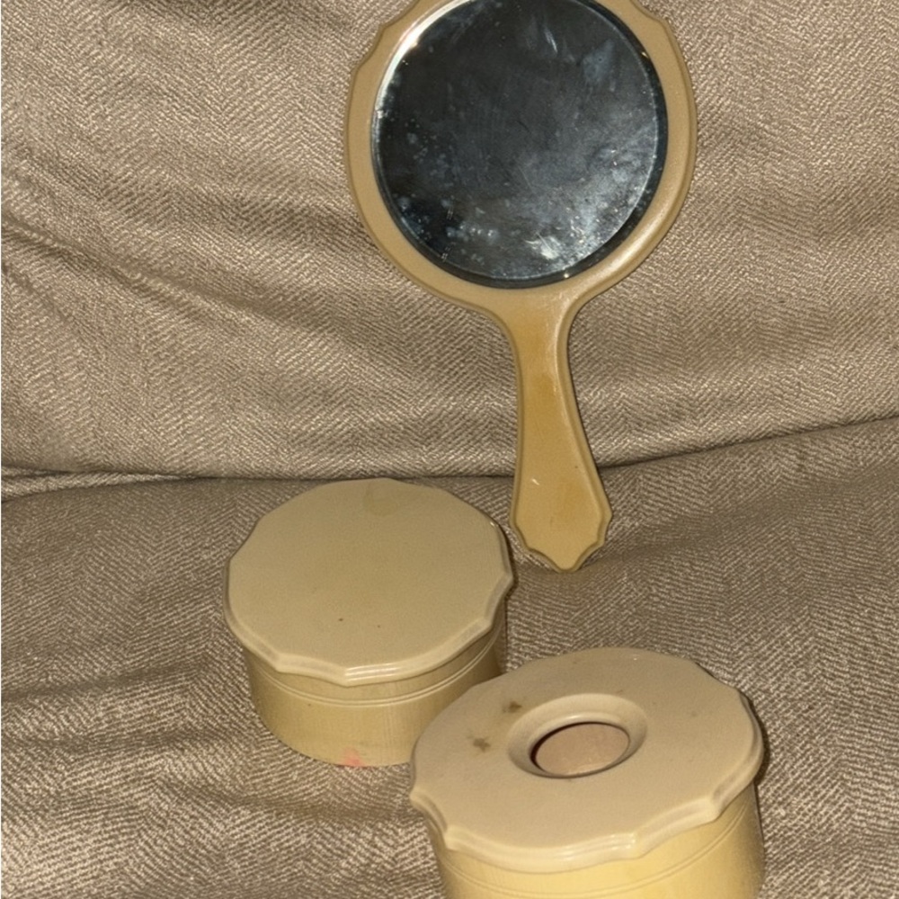 Vintage Bakelite Vanity Set with Mirror and Containers